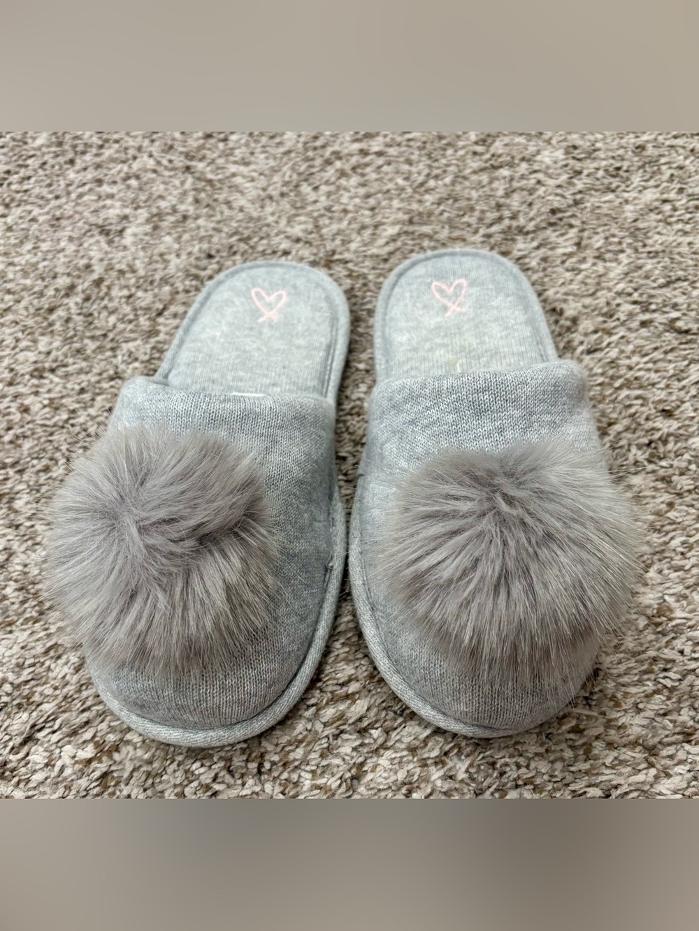 Victoria's Secret Gray Pom-Pom Slip-On Women's Slippers